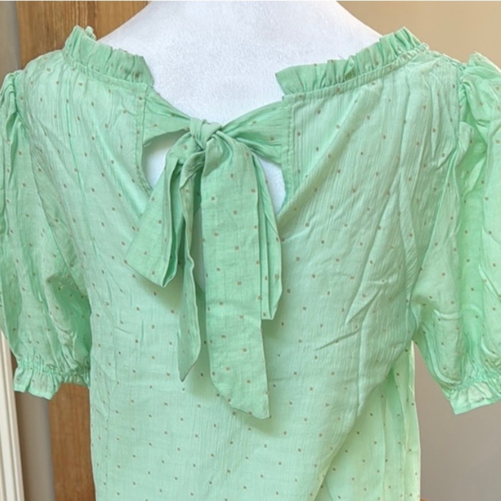 NWOT Mine @ Anthropology Mint Green Puff Sleeve Polka Dot Blouse - Picture 8 of 9